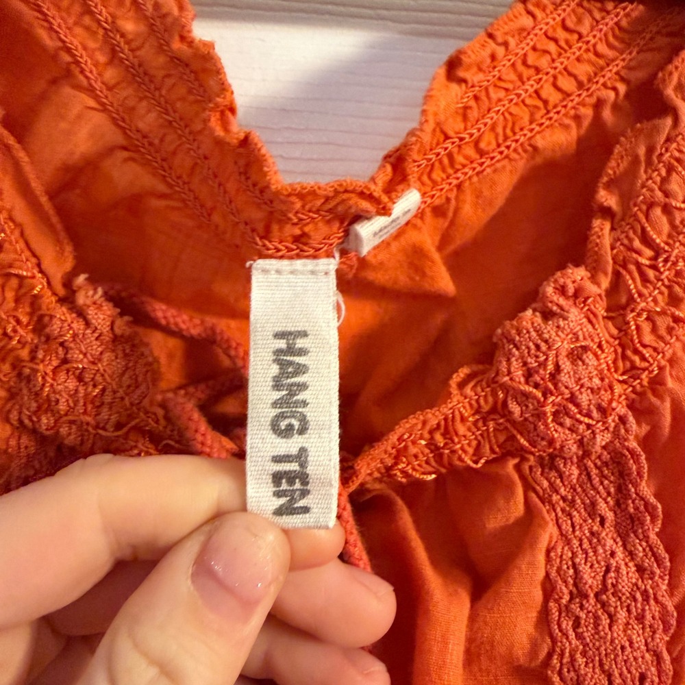 vintage Hang Ten Peasant Top Orange Large Crochet Lace‎ Trim Casual Summer Beach - Picture 2 of 6